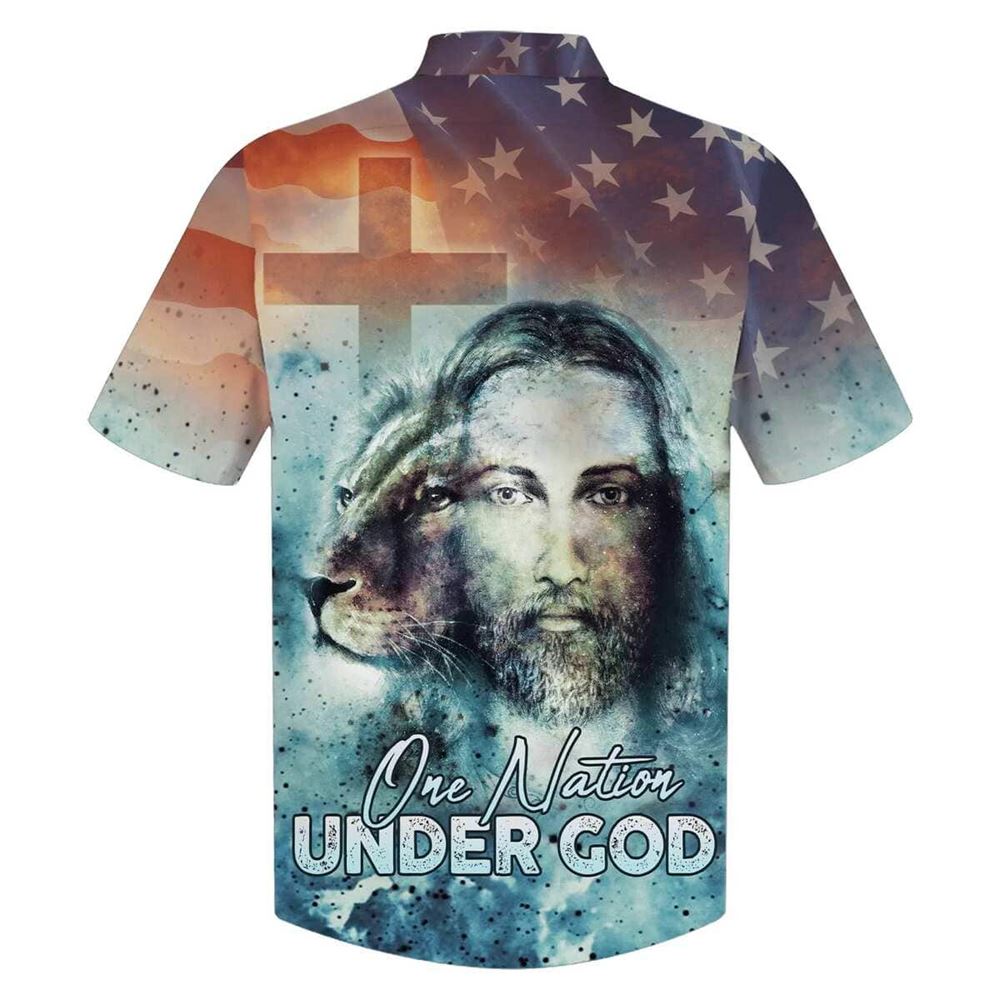 One Nation Under God Jesus Lion Christian US Flag Hawaiian Shirt For Men, Christian Hawaiian Shirt, Gift For Christian