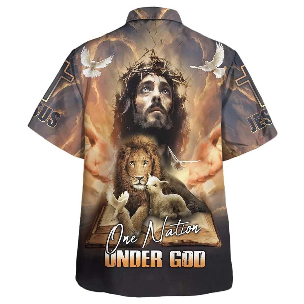 One Nation Under God Jesus Lion Cross Hawaiian Shirt For Men, Christian Hawaiian Shirt, Gift For Christian