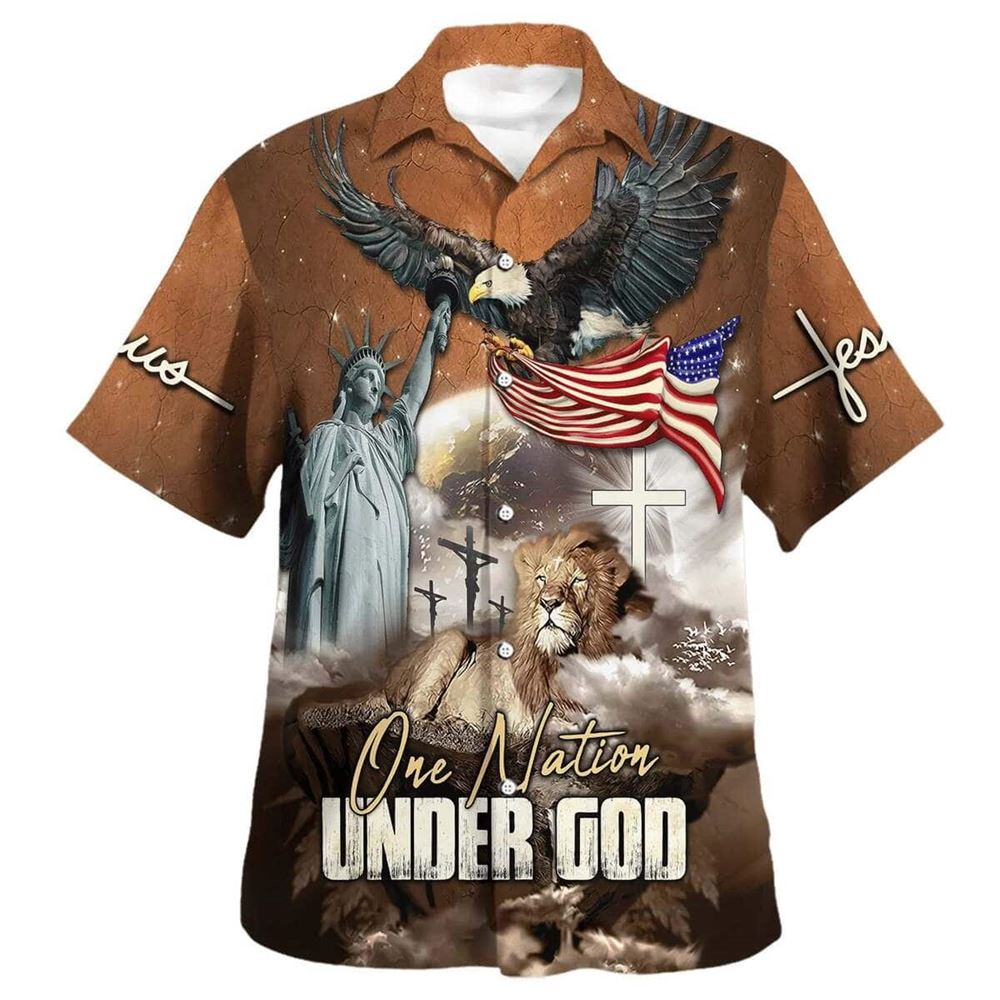 One Nation Under God Jesus Lion Hawaiian Shirt For Men, Christian Hawaiian Shirt, Gift For Christian