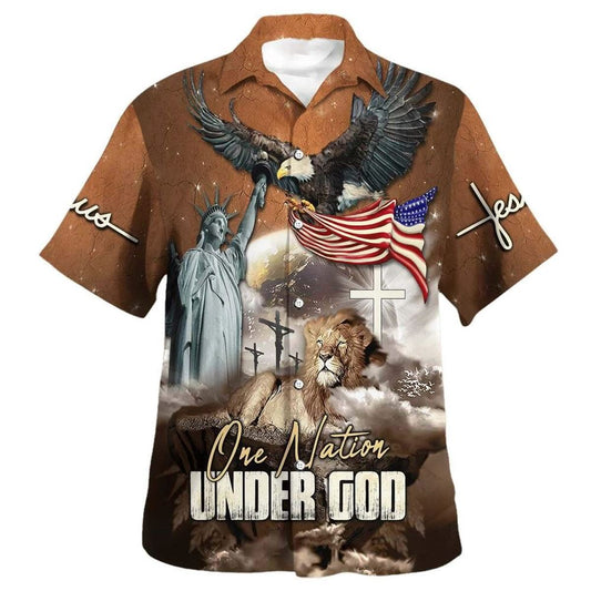 One Nation Under God Jesus Lion Hawaiian Shirt For Men, Christian Hawaiian Shirt, Gift For Christian