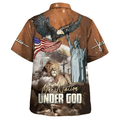 One Nation Under God Jesus Lion Hawaiian Shirt For Men, Christian Hawaiian Shirt, Gift For Christian