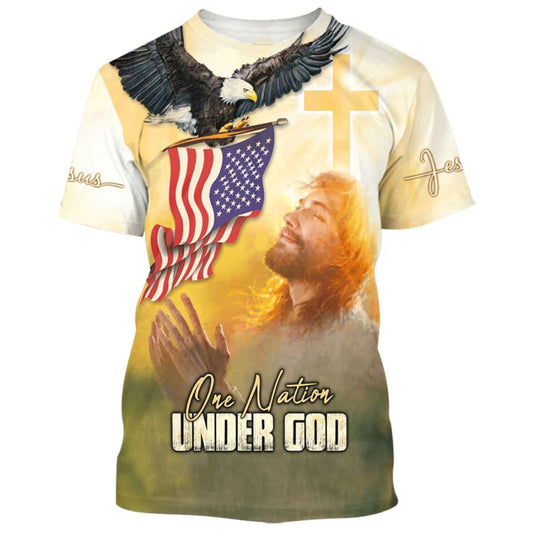 One Nation Under God Jesus Prayer All Over Print 3D T Shirt For Men And Women, Christian T-Shirt, Faith Shirt