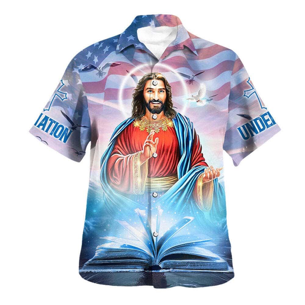 One Nation Under God Jesus Smile Independence Day Hawaiian Shirt For Men, Christian Hawaiian Shirt, Gift For Christian