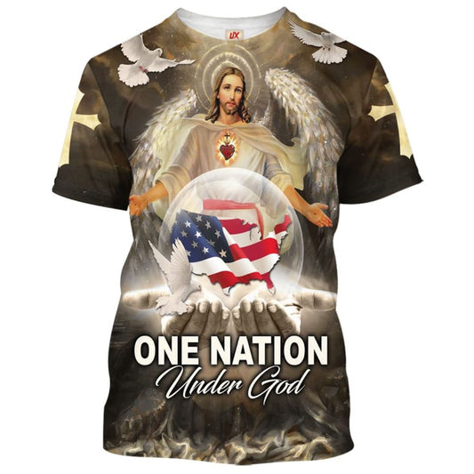 One Nation Under God Jesus Wings All Over Print 3D T Shirt For Men And Women, Christian T-Shirt, Faith Shirt