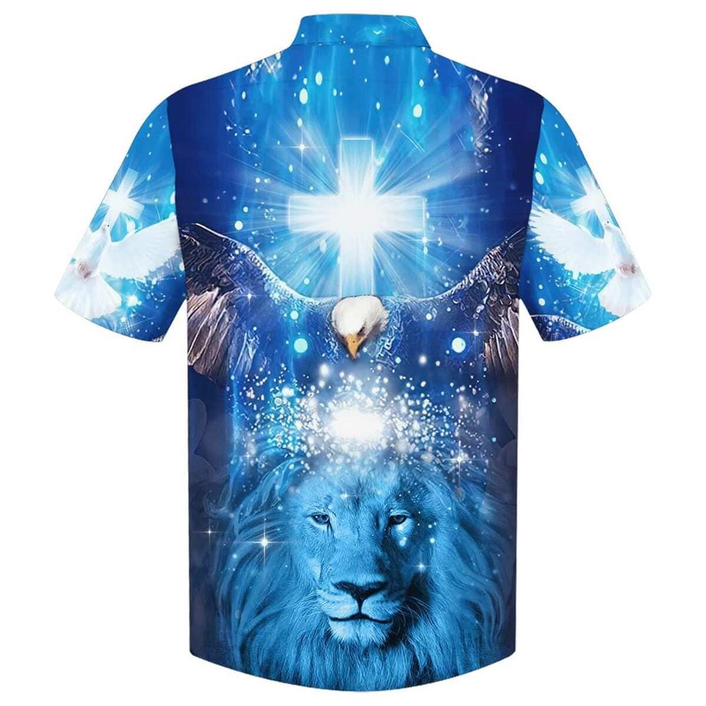 One Nation Under God Lion Christian Dove Cross Hawaiian Shirt For Men, Christian Hawaiian Shirt, Gift For Christian