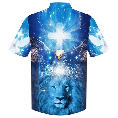 One Nation Under God Lion Christian Dove Cross Hawaiian Shirt For Men, Christian Hawaiian Shirt, Gift For Christian