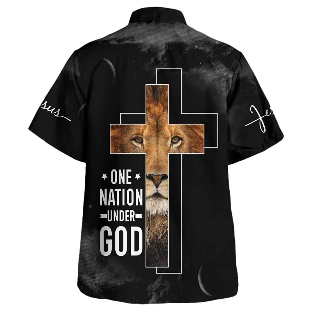 One Nation Under God Lion Cross Hawaiian Shirt For Men, Christian Hawaiian Shirt, Gift For Christian