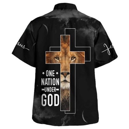 One Nation Under God Lion Cross Hawaiian Shirt For Men, Christian Hawaiian Shirt, Gift For Christian