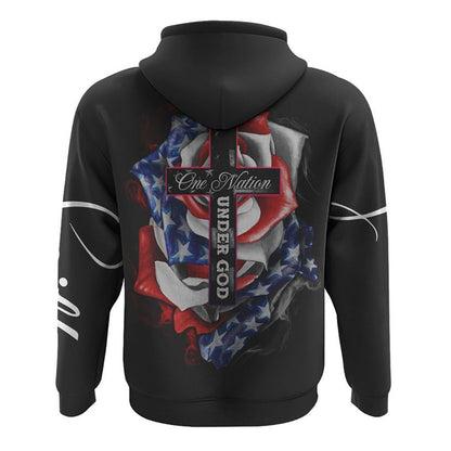 One Nation Under God Rose American Flag All Over Print 3D Hoodie, Christian Hoodie, Christian Sweatshirt, Bible Verse Shirt