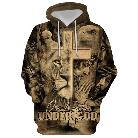 One Nation Under God, The Cross Lion Of Judah Hoodie For Men & Women, God 3D Printed Hoodie, Christian Apparel Hoodies