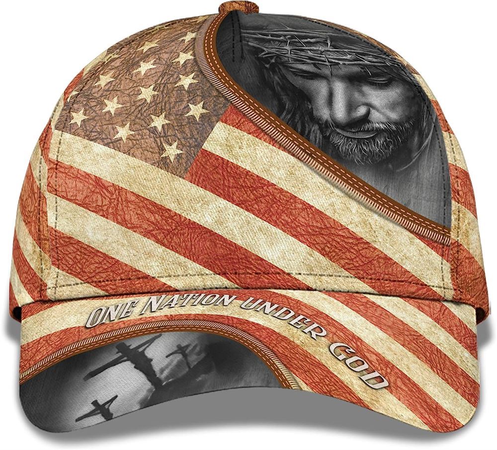 One Nation Under God Vintage Usa Flag And God And Cross All Over Print Baseball Cap, God Cap, Gift Ideas For Male