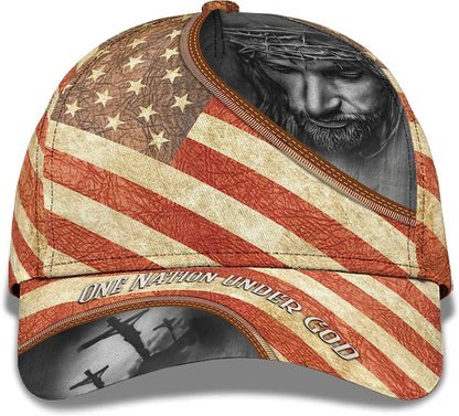 One Nation Under God Vintage Usa Flag And God And Cross All Over Print Baseball Cap, God Cap, Gift Ideas For Male