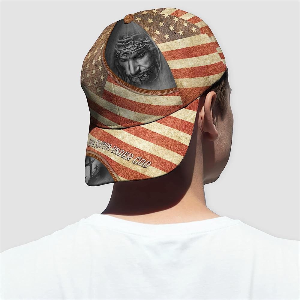 One Nation Under God Vintage Usa Flag And God And Cross All Over Print Baseball Cap, God Cap, Gift Ideas For Male