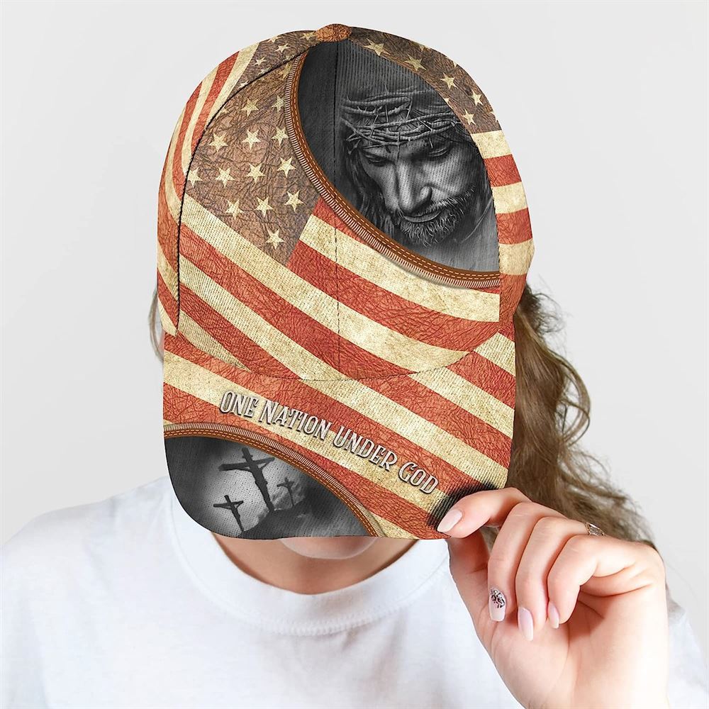 One Nation Under God Vintage Usa Flag And God And Cross All Over Print Baseball Cap, God Cap, Gift Ideas For Male