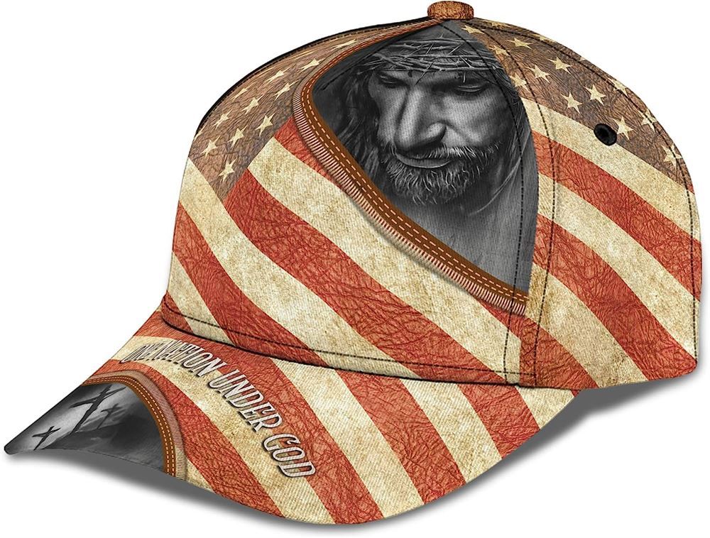 One Nation Under God Vintage Usa Flag And God And Cross All Over Print Baseball Cap, God Cap, Gift Ideas For Male