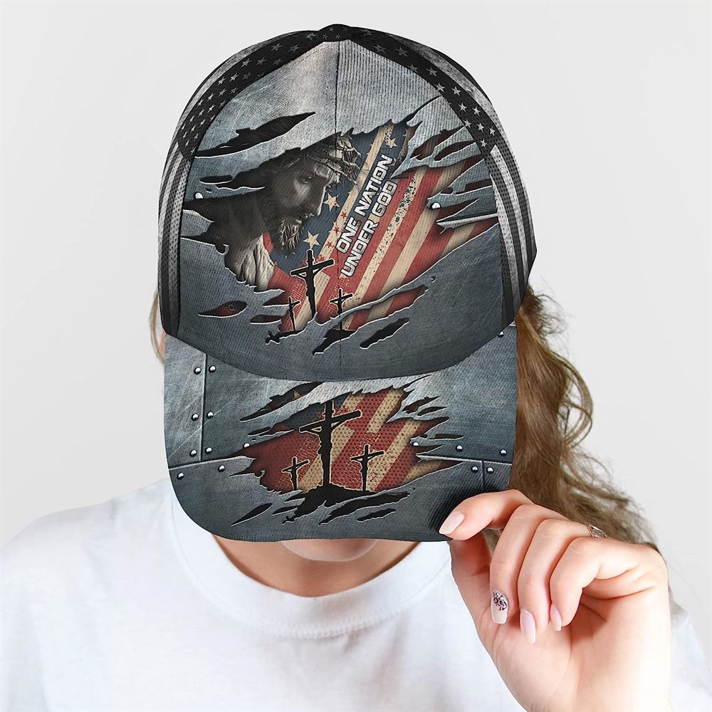 One Nation Under God With American Flag Baseball Cap, Christian Baseball Cap, Religious Cap, Jesus Gift, Jesus Hat