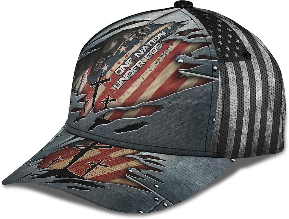 One Nation Under God With American Flag Baseball Cap, Christian Baseball Cap, Religious Cap, Jesus Gift, Jesus Hat