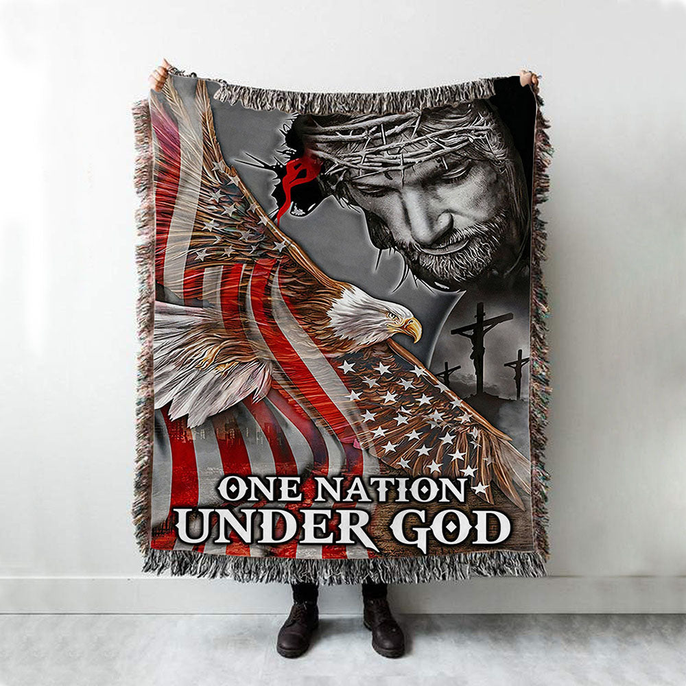 One Nation Under God Woven Throw Blanket - Christian Wall Woven Blanket - Religious Woven Blanket Prints