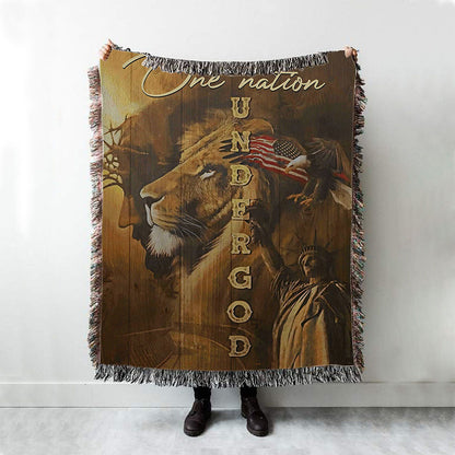 One Nation Woven Blanket Woven Throw Blanket - Jesus & Lion & Eagle & Liberty - Christian Wall Woven Blanket - Religious Woven Blanket Prints