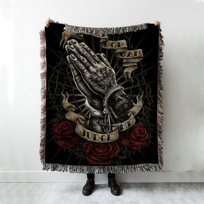 Only God Can Judge Me Hand Pray Woven Blanket Prints - Christian Boho Blanket - Bible Verse Woven Blanket Art