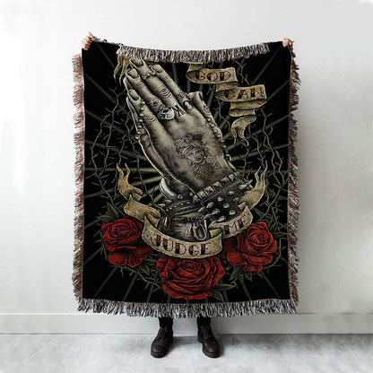 Only God Can Judge Me Woven Throw Blanket - Christian Wall Woven Blanket - Religious Woven Blanket Prints