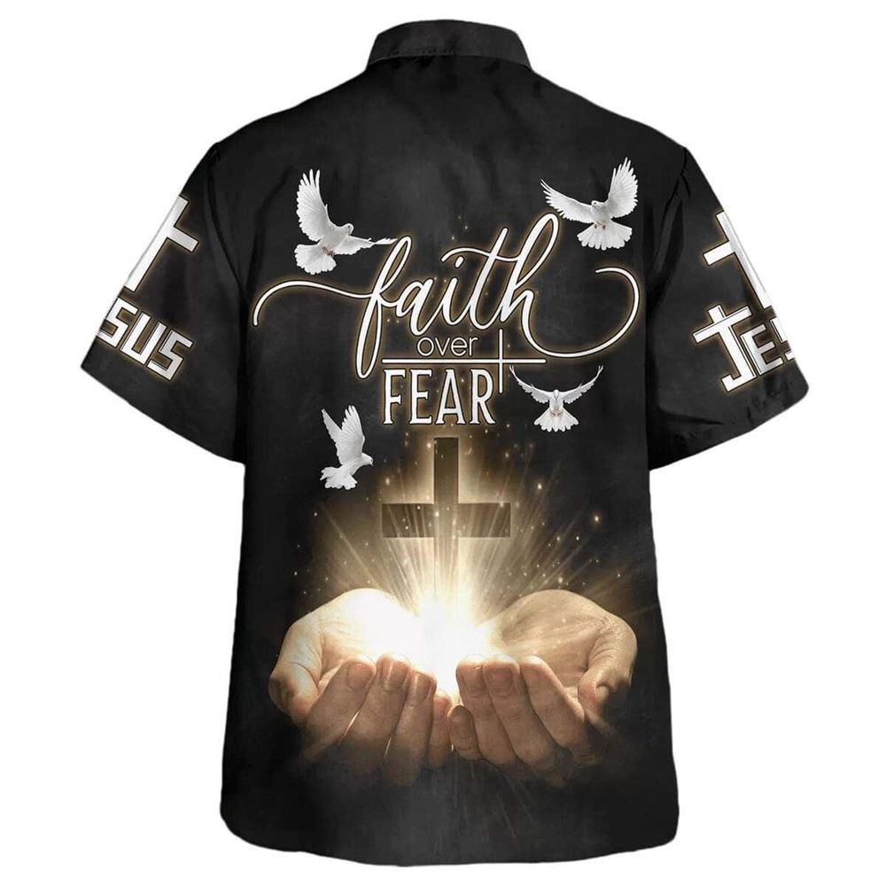 Open Hands Holding A Cross Faith Over Fear Bible Verse Hawaiian Shirt For Men, Christian Hawaiian Shirt, Gift For Christian