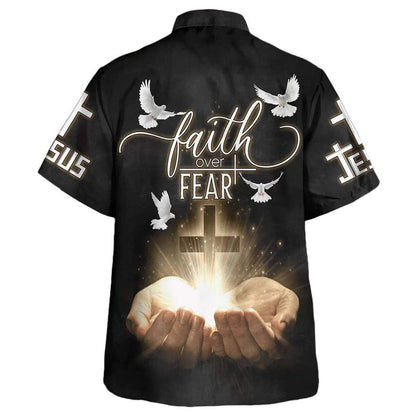 Open Hands Holding A Cross Faith Over Fear Bible Verse Hawaiian Shirt For Men, Christian Hawaiian Shirt, Gift For Christian