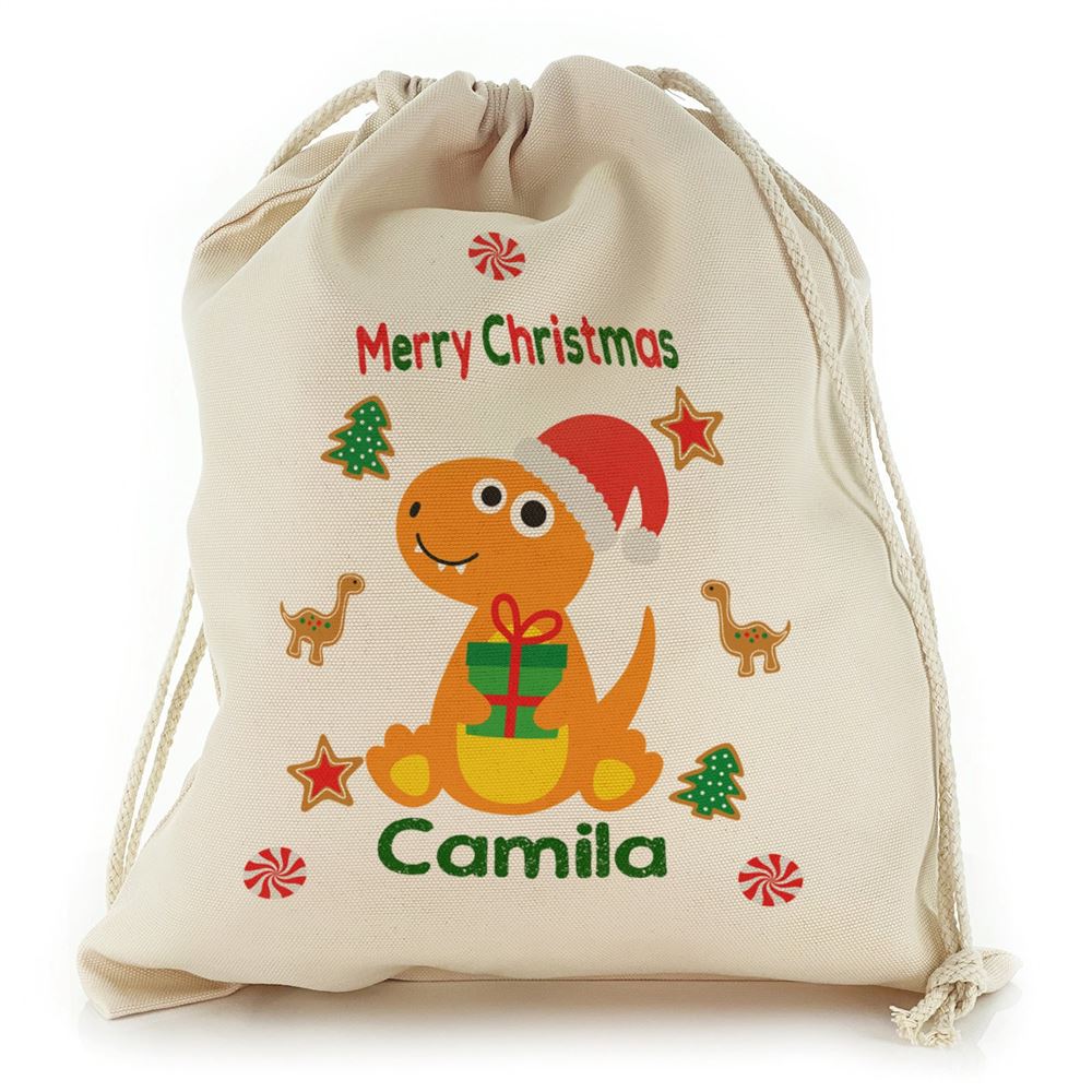 Orange Gift Giving Dinosaur Christmas Sack, Gift For Chidren, Christmas Bag Gift, Christmas Gift 2023