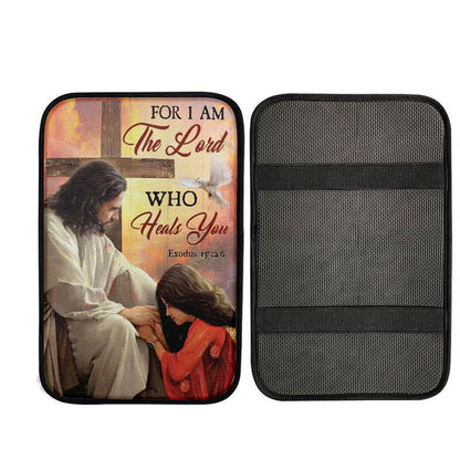 Orange Sunset, Cross, Jesus Painting, For I Am The Lord Car Center Console Cover, Car Armrest Pad, Christian Gift, Armrest Box Mat