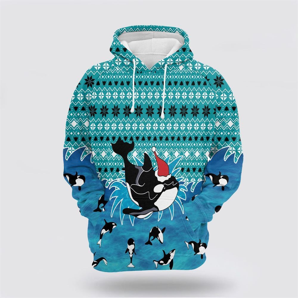 Orca Christmas All Over Print 3D Hoodie For Men & Women, Christmas Hoodie Cute, Christmas Gift, Christmas Fashion