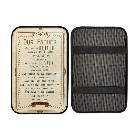 Our Father Who Art In Heaven Car Center Console Cover - Religious Wall Car Armrest Pad, Religious Car Armrest Accessories