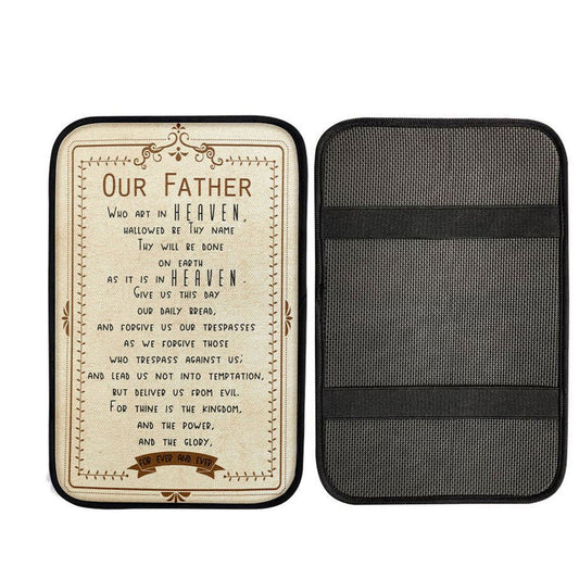 Our Father Who Art In Heaven Car Center Console Cover, Cross Car Interior Accessories