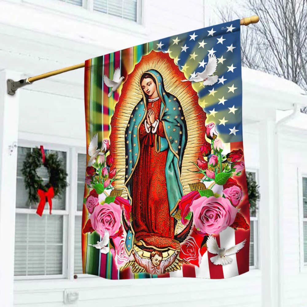 Our Lady of Guadalupe Serape Mexican American House Flag, Outdoor Religious Flags, Christian Flag, Scripture Flag, Garden Banner