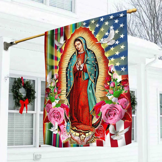 Our Lady of Guadalupe Serape Mexican American House Flag, Outdoor Religious Flags, Christian Flag, Scripture Flag, Garden Banner