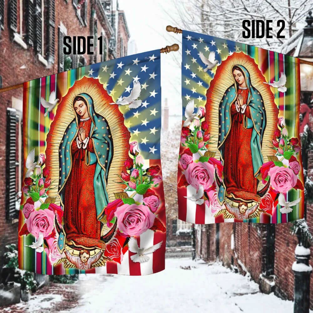 Our Lady of Guadalupe Serape Mexican American House Flag, Outdoor Religious Flags, Christian Flag, Scripture Flag, Garden Banner