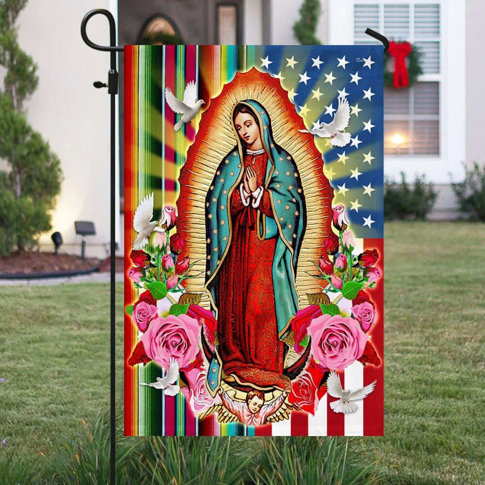 Our Lady of Guadalupe Serape Mexican American House Flag, Outdoor Religious Flags, Christian Flag, Scripture Flag, Garden Banner