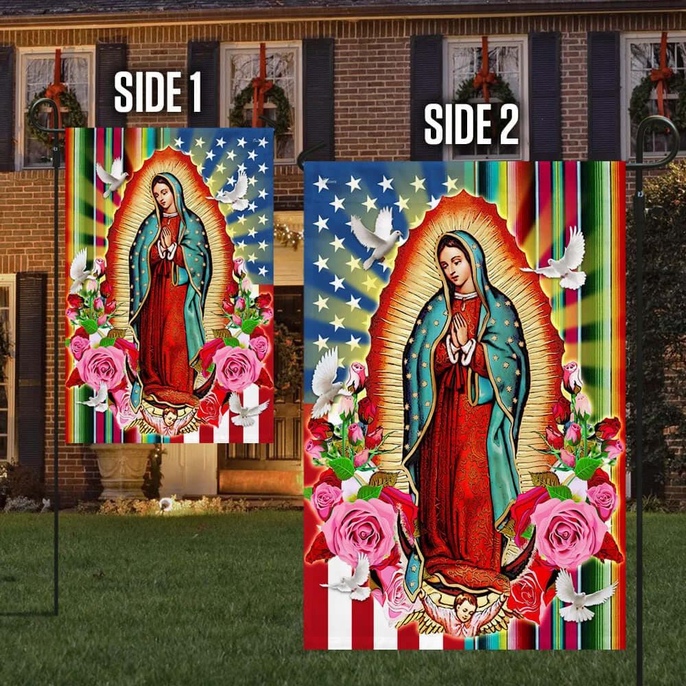 Our Lady of Guadalupe Serape Mexican American House Flag, Outdoor Religious Flags, Christian Flag, Scripture Flag, Garden Banner