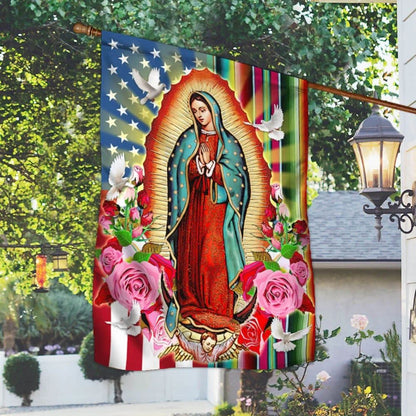 Our Lady of Guadalupe Serape Mexican American House Flag, Outdoor Religious Flags, Christian Flag, Scripture Flag, Garden Banner
