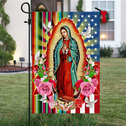 Our Lady of Guadalupe Serape Mexican American House Flag, Outdoor Religious Flags, Christian Flag, Scripture Flag, Garden Banner