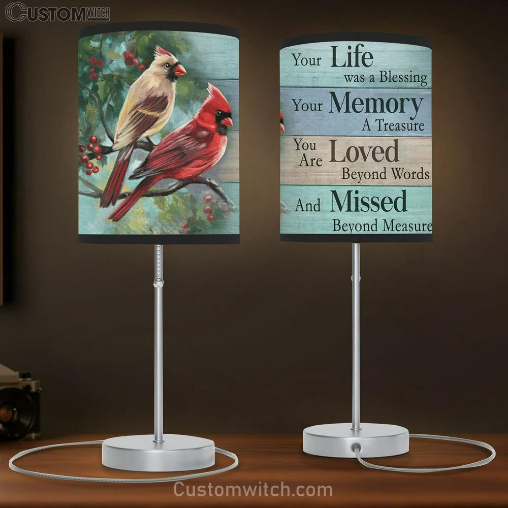 Our Life Was A Blessing Cardinal Cranberry Tree Large Table Lamb - Christian Table Lamb Prints - Religious Table Lamb Art