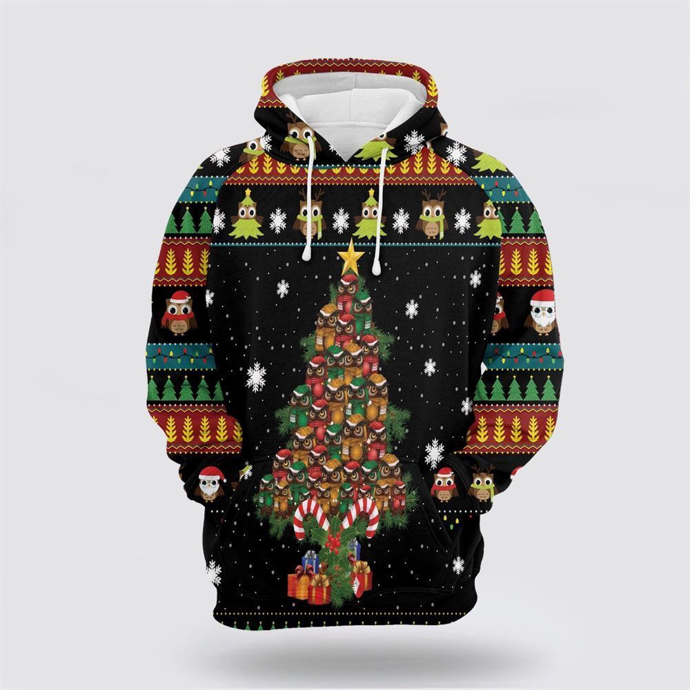 Owl Christmas Tree All Over Print 3D Hoodie For Men & Women, Christmas Hoodie Cute, Christmas Gift, Christmas Fashion