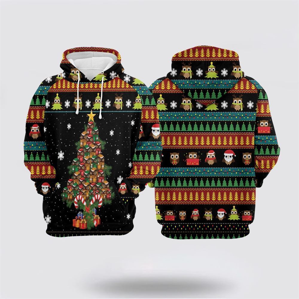 Owl Christmas Tree All Over Print 3D Hoodie For Men & Women, Christmas Hoodie Cute, Christmas Gift, Christmas Fashion