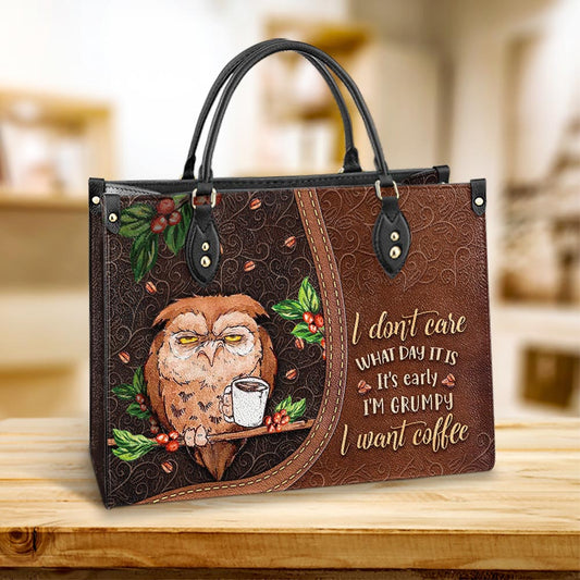 Owl I Dont Care What Day It Is Leather Bag, Gift For Owl Lovers, Women's Pu Leather Bag