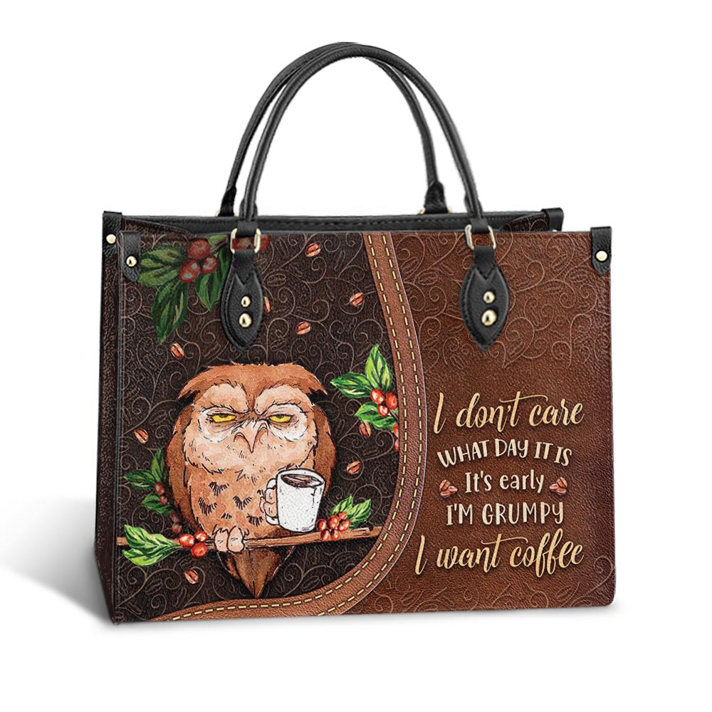 Owl I Dont Care What Day It Is Leather Bag, Gift For Owl Lovers, Women's Pu Leather Bag