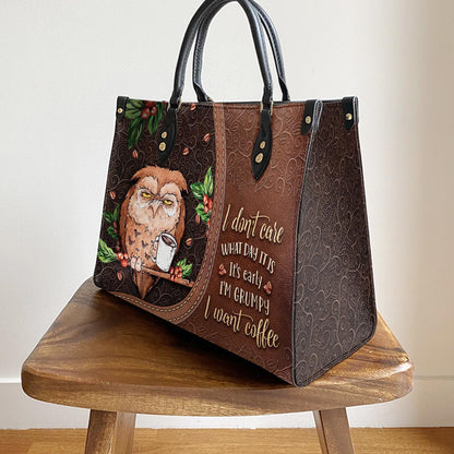 Owl I Dont Care What Day It Is Leather Bag, Gift For Owl Lovers, Women's Pu Leather Bag