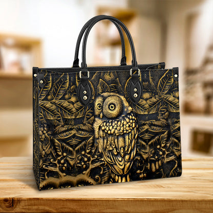 Owl Leather Carving Style Lovely Owl Leather Bag, Gift For Owl Lovers, Women's Pu Leather Bag