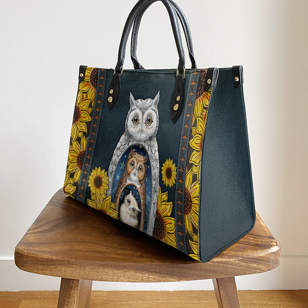 Owl Sunflower Leather Bag, Gift For Owl Lovers, Women's Pu Leather Bag