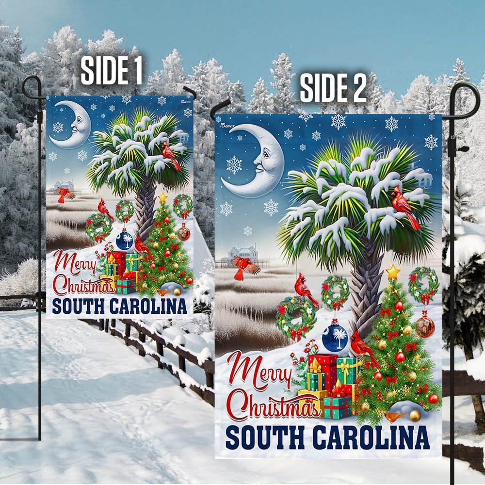 Palm Tree Cardinal Winter Christmas in South Carolina Flag, Christmas Notre Dame House Flag, Christmas Outdoor Decor Ideas