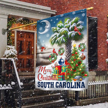 Palm Tree Cardinal Winter Christmas in South Carolina Flag, Christmas Notre Dame House Flag, Christmas Outdoor Decor Ideas