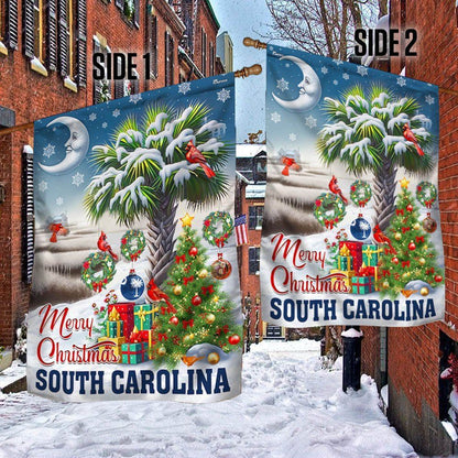 Palm Tree Cardinal Winter Christmas in South Carolina Flag, Christmas Notre Dame House Flag, Christmas Outdoor Decor Ideas